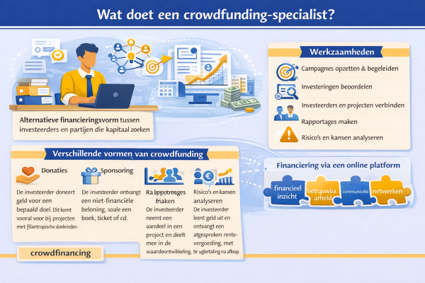 Alles over het beroep crowdfunding-specialist Wat doet een crowdfunding-specialist